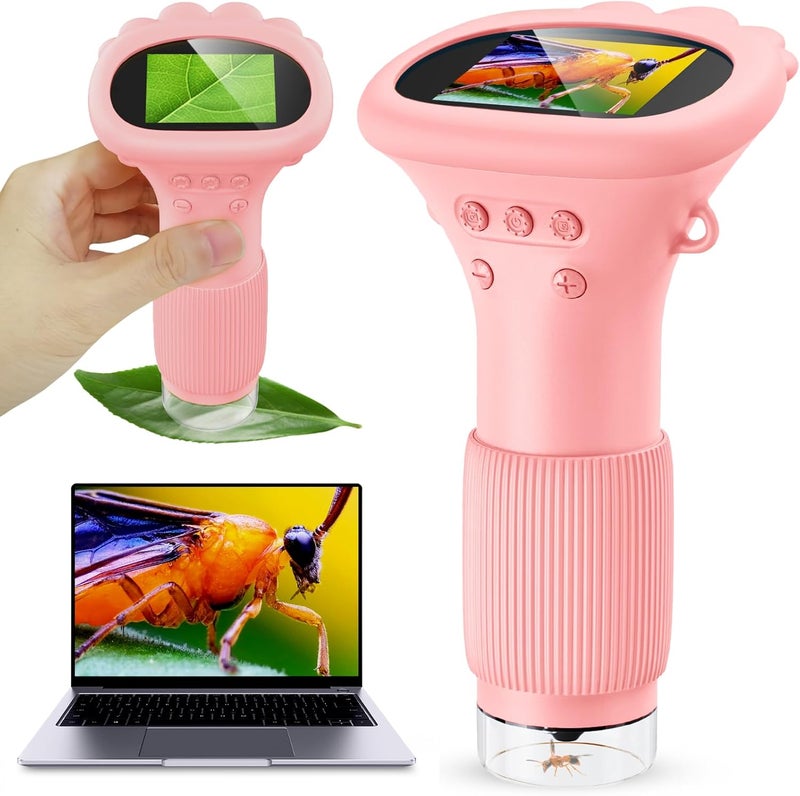 Ashfly Kids Magnifying Glass, 2.0 Inch Digital Screen Mini Pocket Microscope for Bug - 200x Zoom Handheld Microscope with Adjustable Lights, Edu Birthday Gifts for Age 3-12 Girls - Image 1